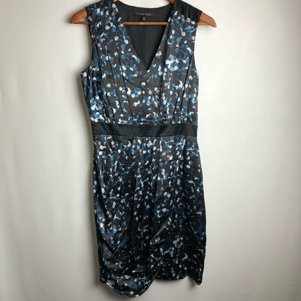 Cynthia Steffe faux wrap dress silk blue pattern
